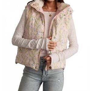 NEW PANACHE APPAREL floral puffer vest in light pink
